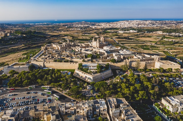 Malta cose da vedere : La città di Mdina vista da drone.