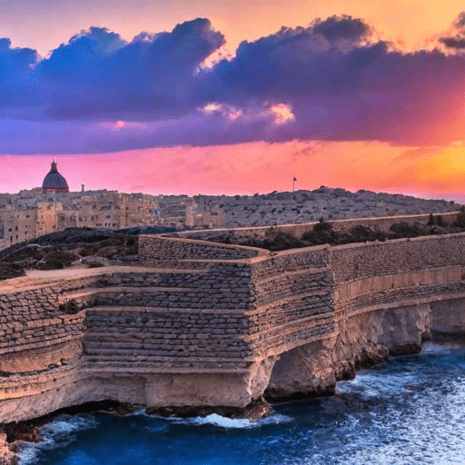Malta cose da vedere: foto di un tramonto ricreato con AI sul porto fortificato